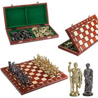 CHROME SPARTAN Chess Set 16 "Échiquier en bois avec ornements et pièces en plastique chromé lestées (Spartan Gold)