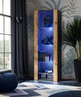 Vitrine Armoire Tivoli Komodee - LED bleues - Bois naturel Mat & Noir - L55cmxH159cmxP35cm