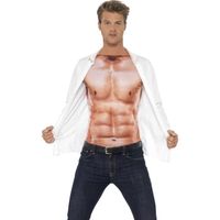 Déguisement - SMIFFY'S - Haut En Imprimé Réaliste Muscles - Homme - Blanc - Manches Longues