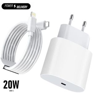 Chargeur USB-C 20W Original avec Câble Lightning 2m Certifié