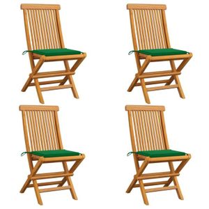 FAUTEUIL JARDIN  Style FR Chaise - Contemporain - Fauteuils de jardin avec coussins vert 4 pcs Bois de teck massif®WOCGOY®
