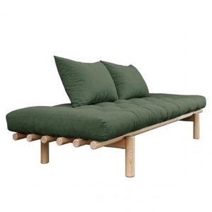 FUTON Méridienne futon PACE en pin coloris vert olive co