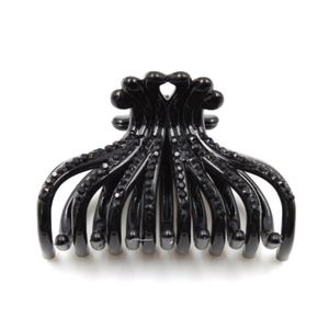 Belle long de 7.5 cm plastique noir & strass strass Crocodile Pince à cheveux 
