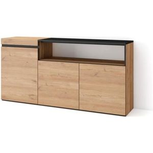 Buffet, Bahut, Enfilade, Meuble de Séjour, 150x35x75cm, couleur Chêne et noir, RF2520