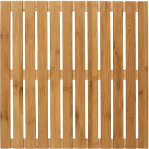 TAPIS DE BAIN  WENKO Caillebotis douche bois, tapis bambou salle de bain, usage intérieur et extérieur, Bambou, 50x50 cm, Marron