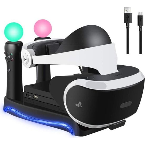 Zerone Station de Charge pour PS4 VR, Support de Casque 4 en 1 VR avec 2  contrôleurs de Manette de Jeu Support de Charge pour PS4 VR PS Move