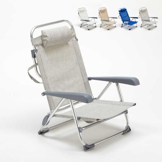 Chaise transat de plage pliante avec accoudoirs mer aluminium Gargano, Couleur: Gris