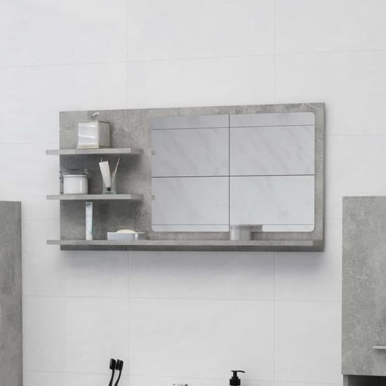 :)50381 GRAND Miroir de salle de bain ECONOMIQUE - Miroir mural - Style baroque Gris béton 90x10,5x45 cm Aggloméré
