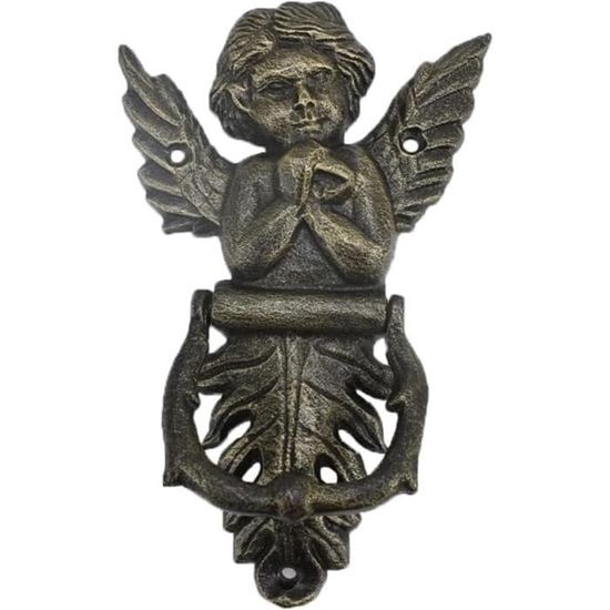 Poignée De Porte En Laiton Avec Ange Bébé Et Ailes - MK041, Fait Main, Finition Noire Et Verte