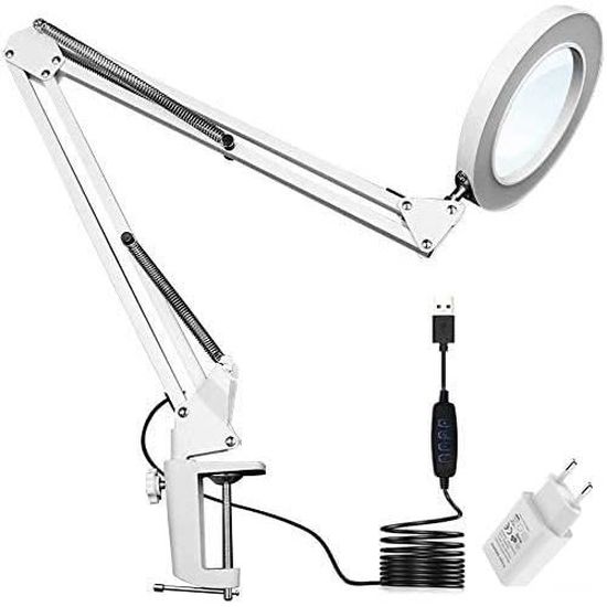 Lampe Loupe 10X Avec Lumière LED - Col Cygne Flexible 40cm - 3 Couleurs & 6 Intensités - Alimentation USB
