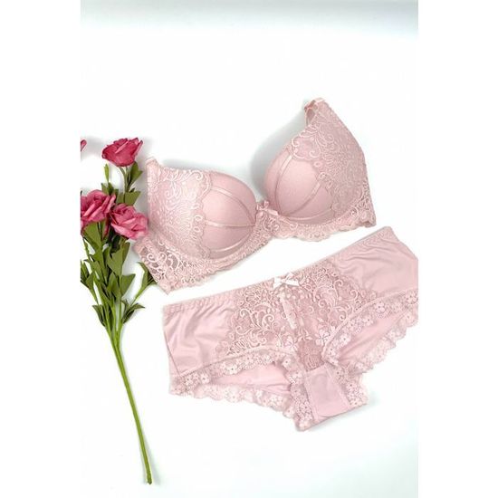 Ensemble Lingerie Femme Rouge Soutien-Gorge Balconnet + Culotte Opaque Sexy – 85C à 105C