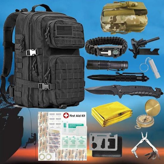 Kit de survie en plein air 40 en 1 sac à dos d'urgence Prepper fournitures ensemble d'équipement de premiers secours