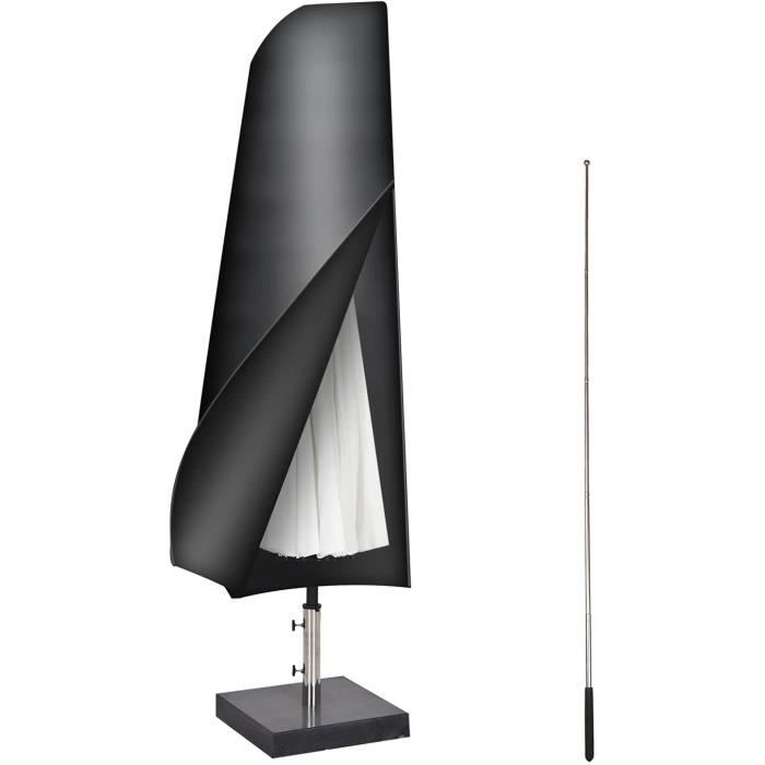 Housse De Protection Pour Parasol Déporté - Tissu Oxford 420D, Tige Télescopique, 265x40/70/50cm, Pour Jardin Et Plage (Noir)