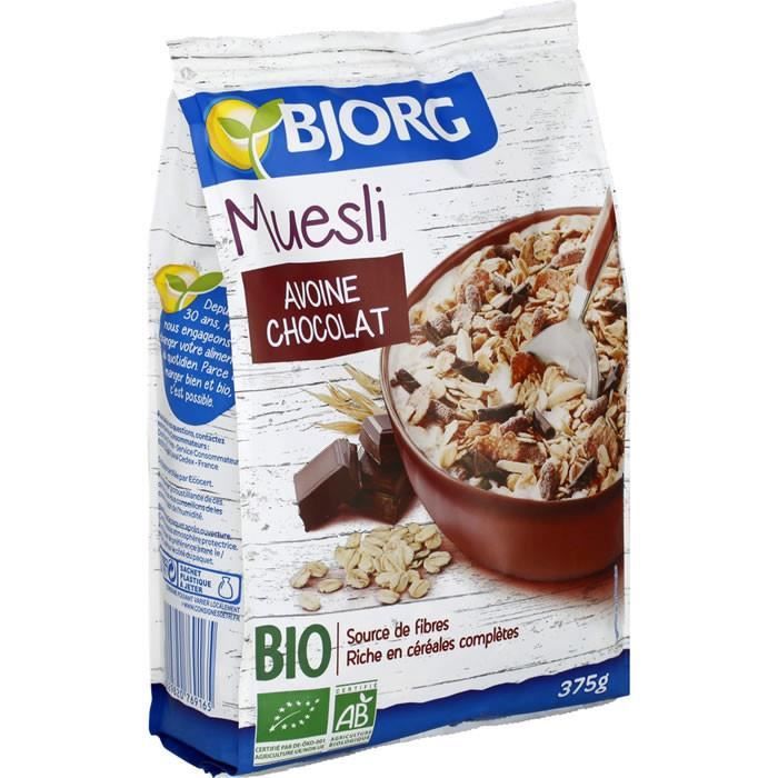 Cafe Moulu - LOT DE 3 - BJORG : Muesli bio à l'avoine et au chocolat 375 g