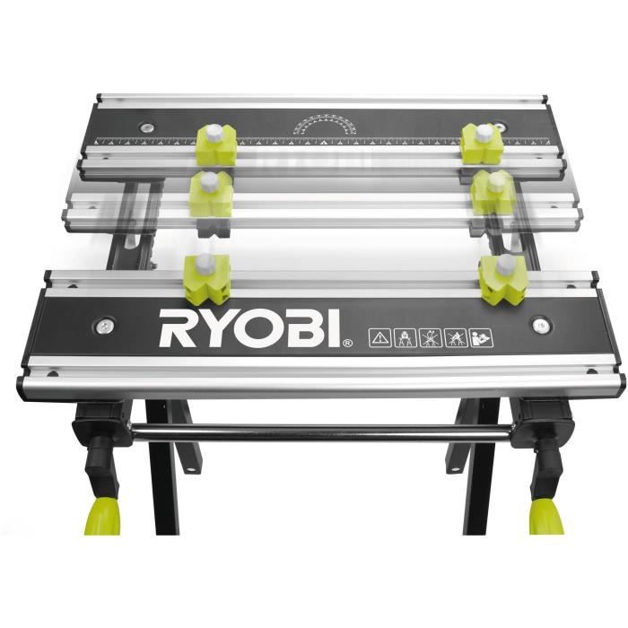 Etabli pliable - RYOBI - Aluminium - Réglage en hauteur - 600 x 570 x 760 mm - Avec 4 mors et 1 clé 