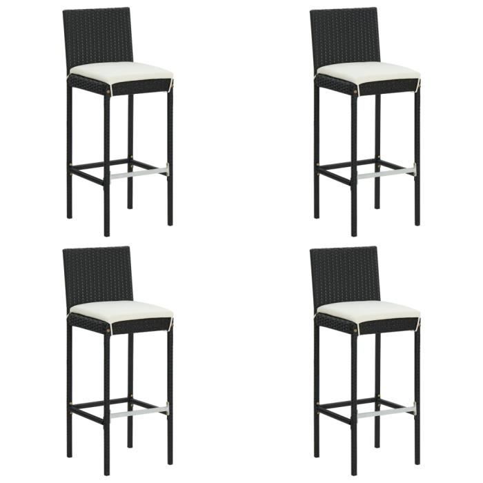 PAL Tabourets de bar de jardin et coussins 4pcs Noir Résine tressée☻1
