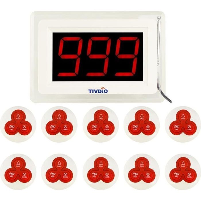 RETEKESS T114 Système Bouton d’Appel sans Fil 1 Écran Récepteur + 10 Bouton d’Appel sans Fil en Cuisine Salle Privé