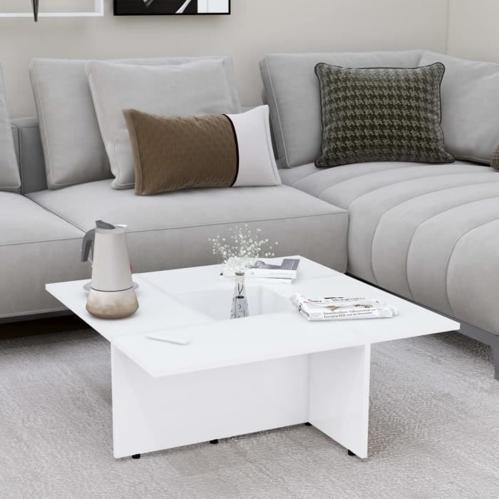 Table Basse De Salon 79x79cm Blanc Mat (aggloméré) Design Carré