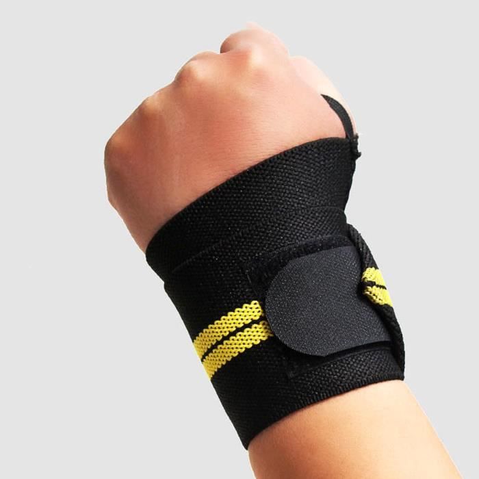 Support de poignet poignets pour musculation haltérophilie - Noir + Jaune