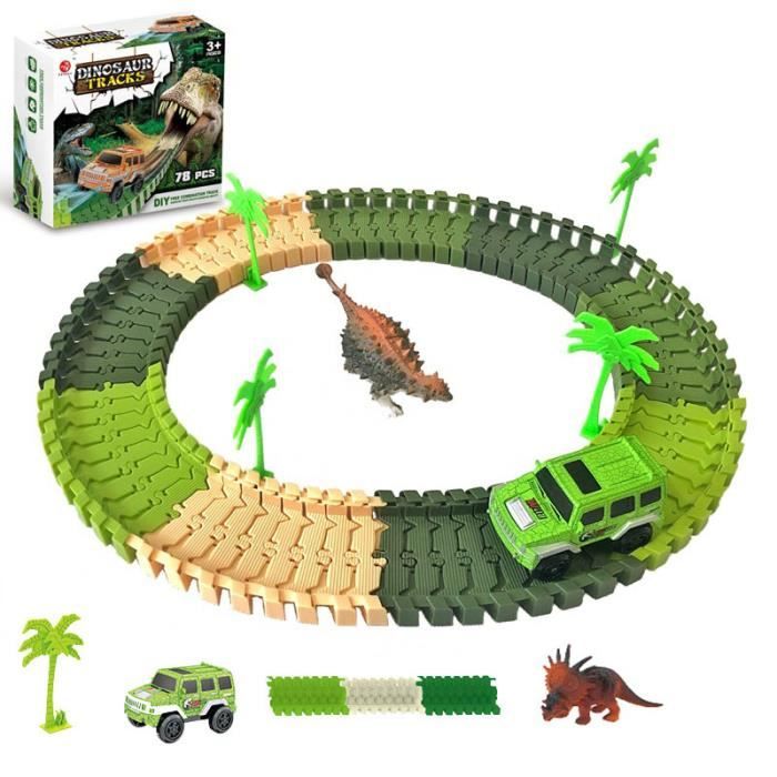Voiture de rail de dinosaure, création de jeux cadeaux pour enfants enfants garçons filles 3 4 5 ans (78 pièces)