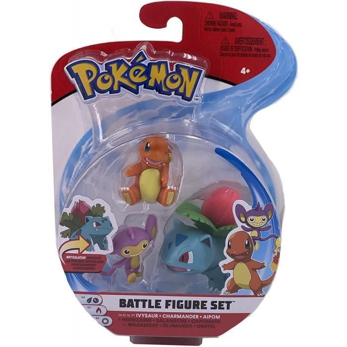 Coffret 3 Pokemon Herbizarre Salameche Capumain - Figurine De Combat - Pokemon Oeange Violet Bleu - Jouet Garcon