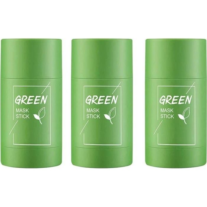 3PCS Green Tea Purifying Clay Stick Mask Oil Control Anti-Acne Pore Free Reduce Blackheads Brighten Skin Facial Hydration
