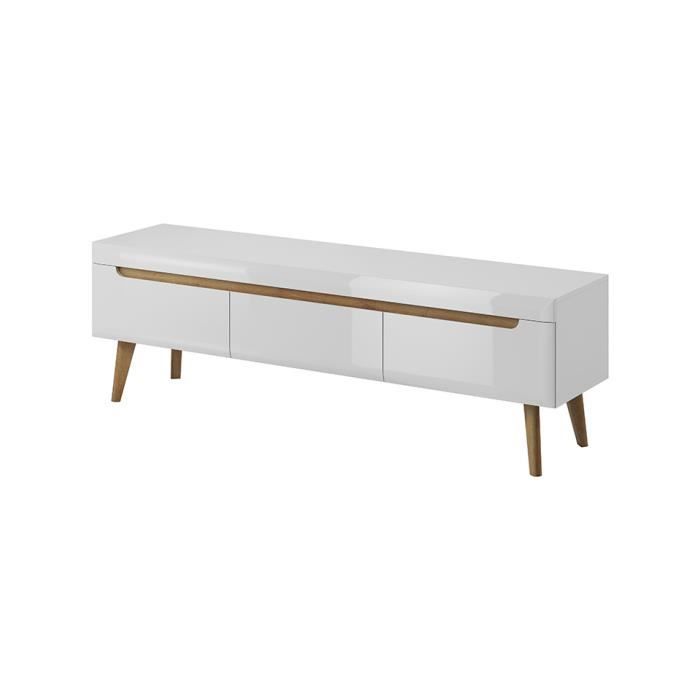 Furnix meuble tv/ banc tv style scandinave Vejle 160 cm blanc/ chêne sonoma