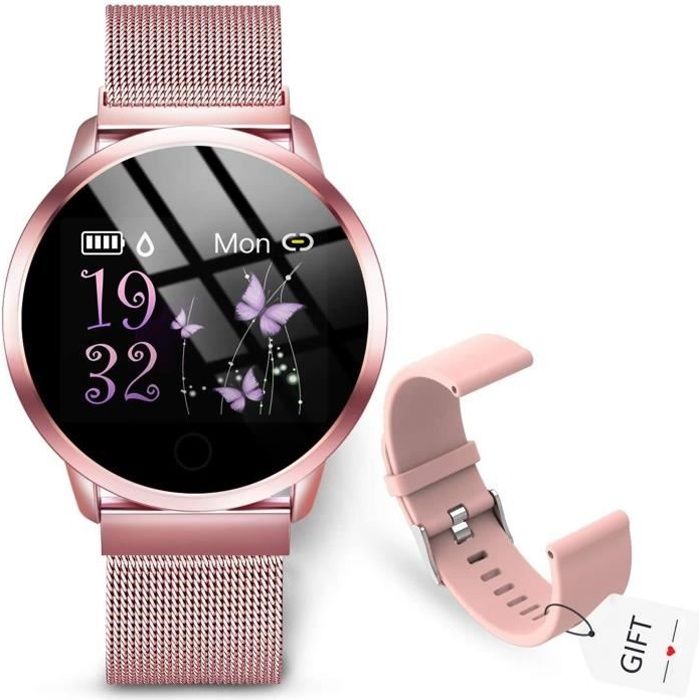 Montre Connectée Femme Homme Montre Sport Avec Etanche Couleur Bracelet Connecté Etanche Podomètre Chronomètre pour Android iOS-Rose