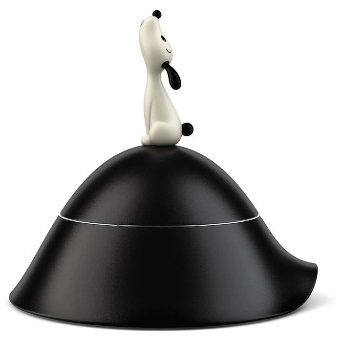 Alessi Ammi19 B Lulà Gamelle Pour Chien avec Couvercle en Résine Thermoplastique, Noir, Bol en Acier Inoxydable 18-10 Brillant