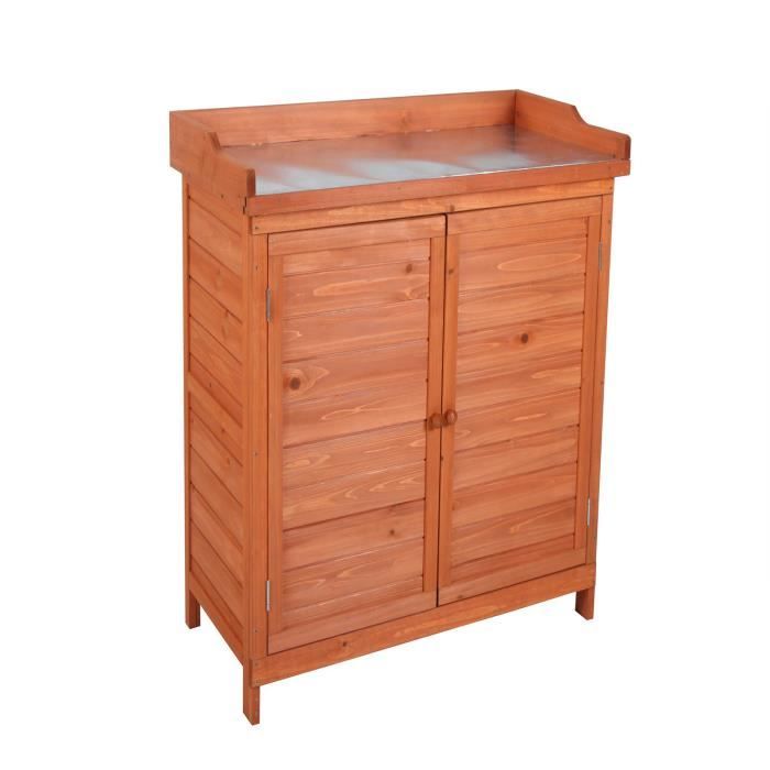 Armoire de Jardin sur Pied Gardiun Ally 75x40x94 cm Bois de Sapin Traité Peinture Eco et Plateau de Travail en Acier Galvanisé