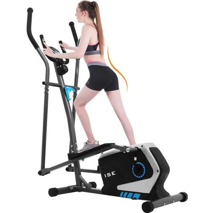 ISE Vélo elliptique magnétique crosstrainer avec écran LCD, pouls à la main,Masse d'inertie 4 kg, 8 niveaux de résistance