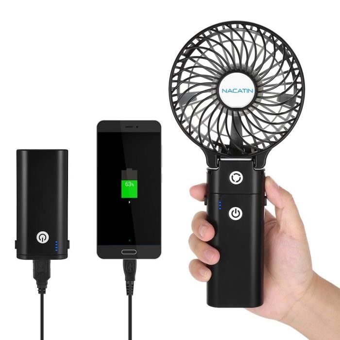 Ventilateur usb avec Batterie Externe Détachable 5200mAh,NACATIN Mini Ventilateu