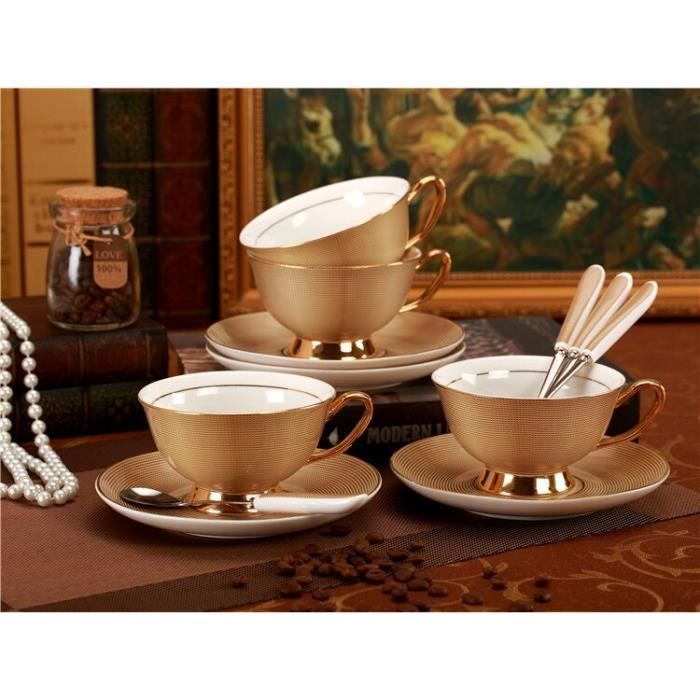 Service à café avec soucoupes,Service à thé en porcelaine royale, tasse et soucoupe en céramique de luxe or, Design - Type 3 sets#A2