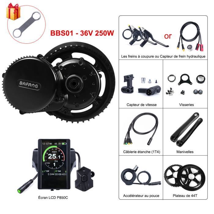 BAFANG 8FUN Kit moteur pédalier BBS01 36V 250W Écran LCD P850C Plateau de 44T pour Vélo à assistance électrique