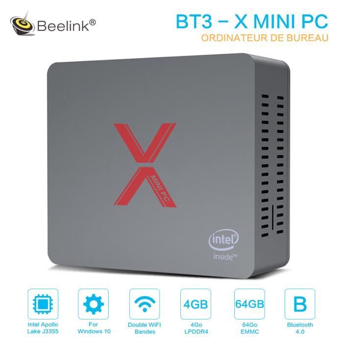 Mini PC Beelink BT3 - X Intel Apollo Lake J3355 Windows 10 4Go+64Go 2,4 GHz + 5,8 GHz WiFi 1000 Mbps 4 x USB3.0 BT4.0