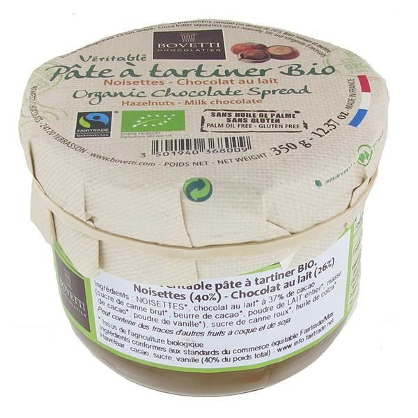 Bovetti - Véritable Pâte à Tartiner Bio et Équitable - Noisettes et Chocolat au lait - 350g