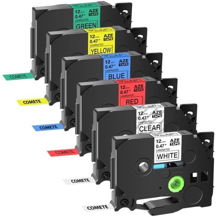 TZE131 Pack 6 Ruban Etiqueteuse pour Brother P-touch TZe-131 TZe-231 TZe-431 TZe-531 TZe-631 TZe-731 -12mm x 8m