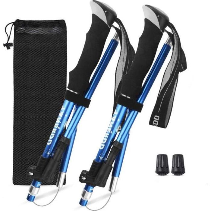 Lot de 2 Batons de Randonnée, Bâtons de Marche Pliable Bâtons Nordique en Aluminium Poles Trekking Antichoc Antidérapant