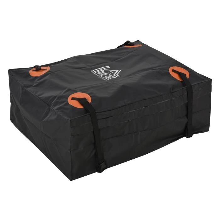 Sac de toit voiture pour voyage coffre de toit voiture souple 566L polyester PVC indice étanchéité 5000+ noir orange 124x99x47cm