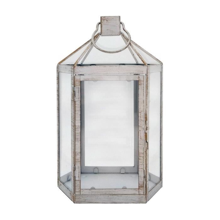 Rebecca Mobili Grande lanterne Bougeoir Shabby en métal et PVC Blanc pour l'intérieur et l'extérieur