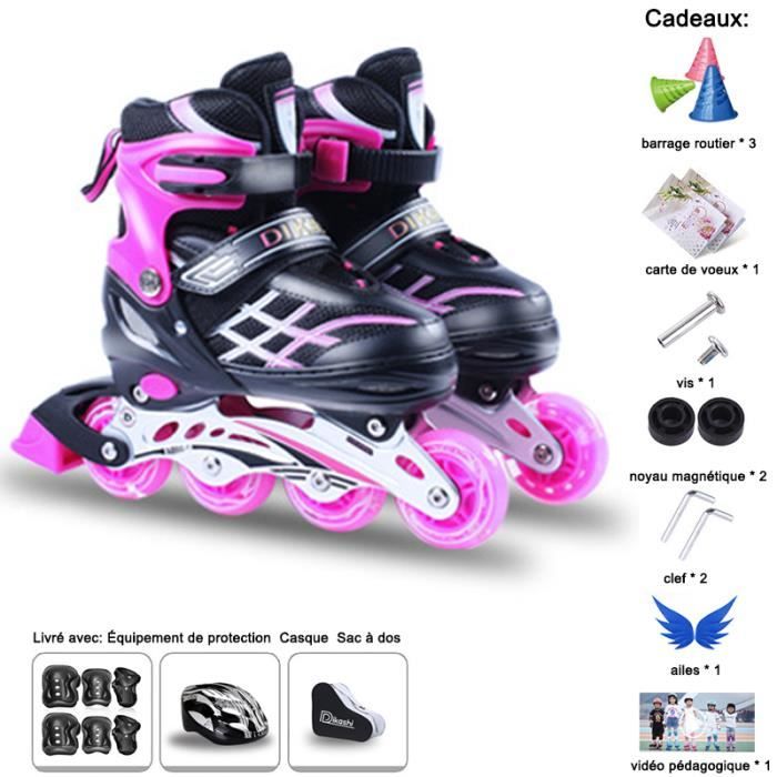 Rollers En Ligne Réglable- Roller In Line Enfants- Patins à Roulettes Roues LED Illuminées- Avec Protection Casque Sac+Cadeaux 7pcs