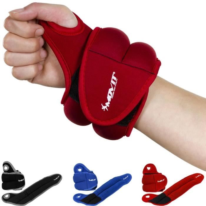 MOVIT Jeu de 2 Poids de 0,5kg lestés pour Poignets en néoprène rouge avec Boucles pour Le Pouce