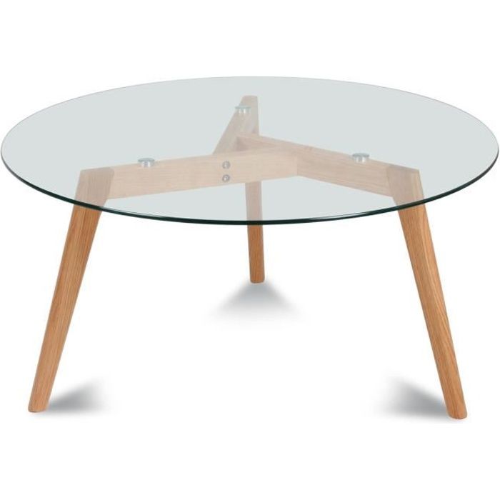 Table basse ronde verre et bois Fiord (D.90xH.4...