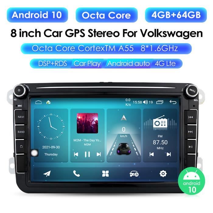 Autoradio Double DIN 8 Pouces Android 10 Octa Core Compatible pour VW Golf MK5 MK6 Passat Skoda Polo T5 Lecteur Multimédia