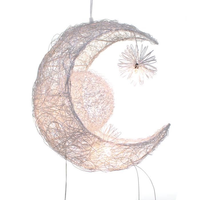 Lustre Suspension Industrielle Lune et Etoiles LED Plafonnier Luminaire Aluminium avec 5 Ampoules pour Enfants Chambre