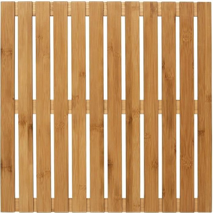 WENKO Caillebotis douche bois, tapis bambou salle de bain, usage intérieur et extérieur, Bambou, 50x50 cm, Marron