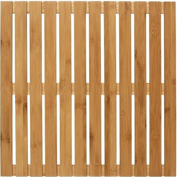 WENKO Caillebotis douche bois, tapis bambou salle de bain, usage intérieur et extérieur, Bambou, 50x50 cm, Marron