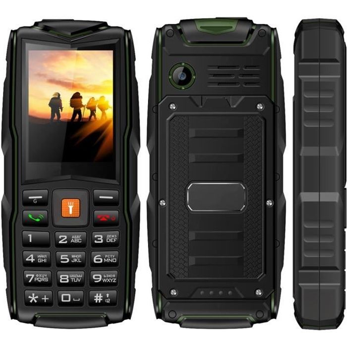 Téléphone Portable 2,4 Pouces Triple SIM 21 Touches IP68 Lampe De Poche FM Vert