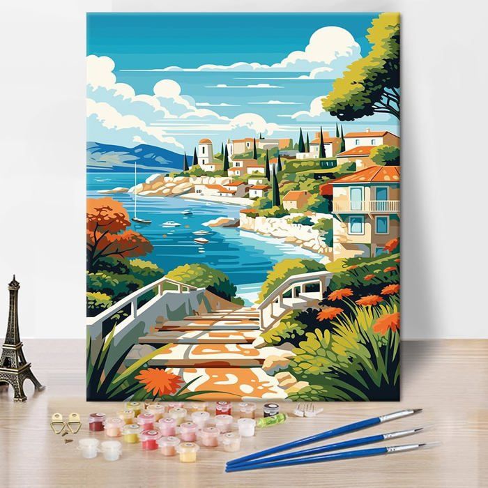 Kit Peinture Par Numéros Adulte – Toile 40x50 Cm, Thème Plage, Idéal Pour Détente Et Décoration
