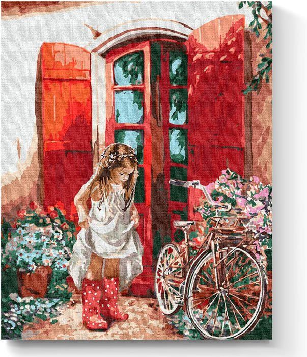 Peinture Numéro Petite Fille Et Fleurs – Toile 30×40 Cm, Peintures Acryliques Et Pinceaux Inclus – DIY Débutant (Sans Cadre)